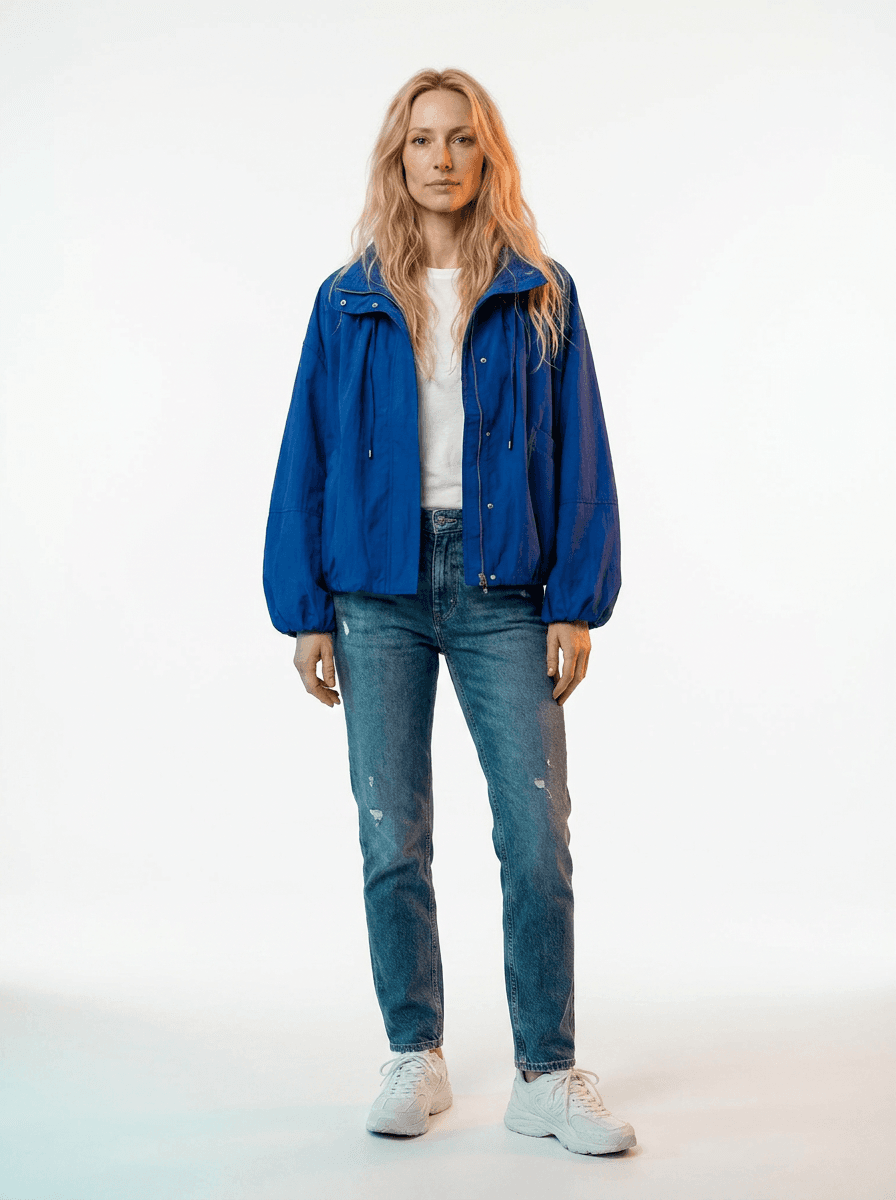 Modelo vestida con outfit completo